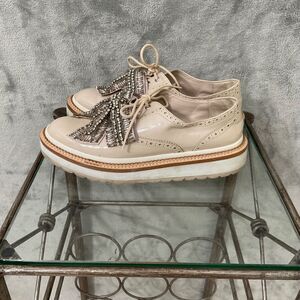Zara Oxford  Shoes Women's 38 US sz. 8 Tan Nude Patent Leather Chunky Platform